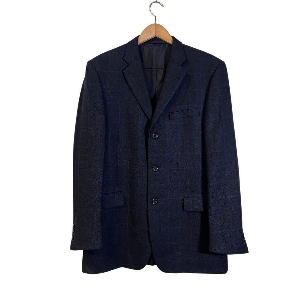 Burberry London Bond Street 2 Button Navy Blue Pinstripe Suit Sz 42 Long Pleated